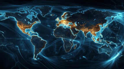Poster - Global network visualization digital world map infographic technology abstract high-tech concept