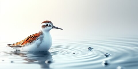 Poster - Bird swimming in calm water with serene ripples at dawn in a tranquil landscape