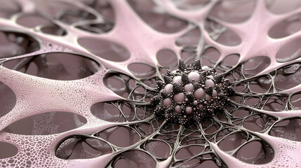 Poster - Abstract 3D Fractal Art Pink Silver Organic Network