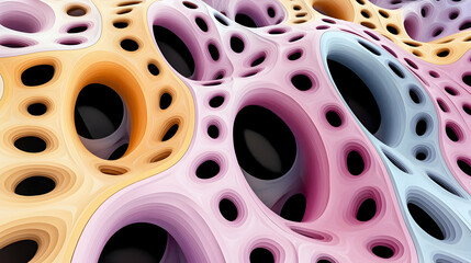 Poster - Abstract 3D Pastel Background with Organic Geometric Shapes and Holes