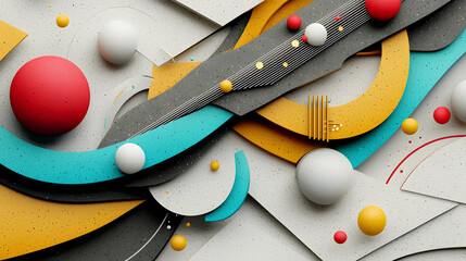 Aufkleber - Abstract 3D Render with Colorful Geometric Shapes and Textures