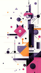 Poster - Abstract Geometric Composition with Pink Purple Orange and Black Shapes
