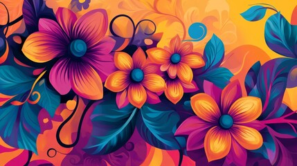Poster - Vibrant floral artwork digital canvas colorful design artistic environment close-up view nature-inspired concept for seo impact