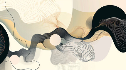 Poster - An abstract line art composition with flowing curves and geometric shapes.