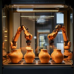 Poster - Robotic Precision: Automated Crafting of Pottery Vases with Industrial Robots in a Modern Glass-Enclosed Manufacturing Cell
