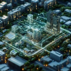 Leinwandbilder - Smart City Infrastructure: A Futuristic Digital Network Integrated with Modern Architecture and Urban Planning