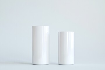 Poster - clean mockup of white cylindrical container standing upright on plain white background with soft shadows