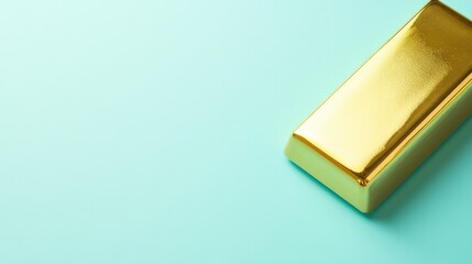 Poster - close-up of gold bar resting on smooth solid color background with minimalistic design elements surrounding it emphasizing