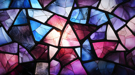 Aufkleber - Abstract Stained Glass Mosaic with Purple Blue and Pink Triangles