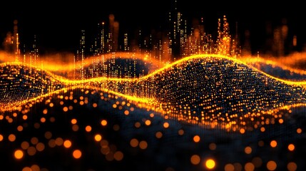 Poster - Abstract Orange and Black Digital Waveform Landscape