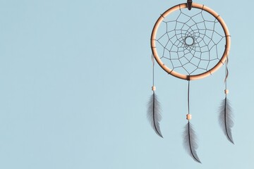 Poster - monochrome vector design of intricate dreamcatcher with delicate feathers and symmetrical details