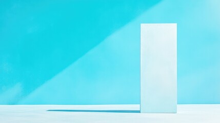Poster - professional depiction of tall rectangular box with edges placed upright on solid sky blue backgroun