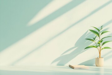 Poster - serene minimalist workspace with sleek desk featuring subtle plant and notebook soft natural light s