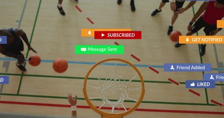 Poster - In school, animation of basketball game with social media notifications over players