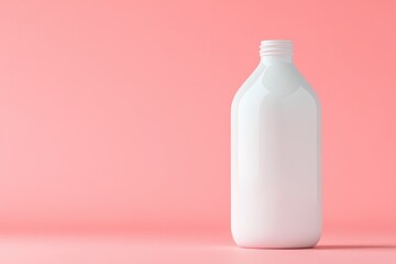Poster - sleek white bottle mockup with rounded edges positioned upright on solid pink background with diffused lighting and