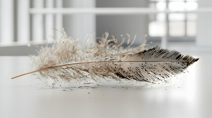 Aufkleber - Brown and Grey Feather Disintegrating into Pixels on White Surface