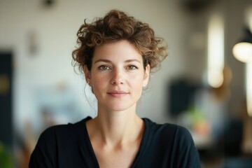 Poster - minimalistic portrait of copywriter at work with blurred background offering ample copy space for text placement