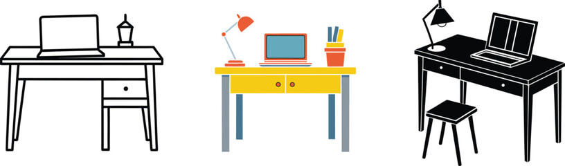 Aufkleber - Three Desk Styles Laptop, Study, and Writing Workspace Designs