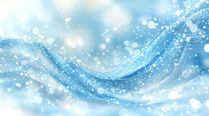 Poster - Abstract Blue Water Wave with Sparkling Shimmer and Light Bokeh Background