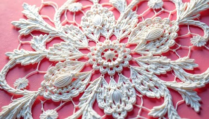 Intricate floral pattern lace doily, delicate texture, floral, white, linen