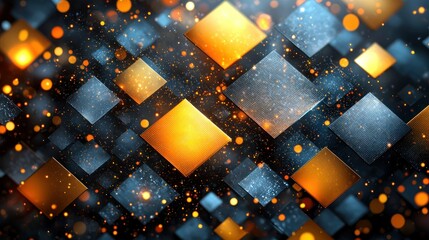 Poster - Abstract Glittering Diamond Shapes: A Symphony of Blue, Orange, and Gold