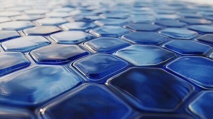 Poster - Abstract Hexagon Pattern: Deep Blue Glass Tiles