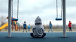 © María Pilar Martínez - Lonely child sitting alone experiencing bullying in playground