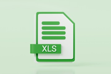 Fototapete - 3d file folder document XLS icon. minimal word XLS sheet presentation document icon. document form. business work company icon concept. archive presentation file type concept. XLS format. 3d render.