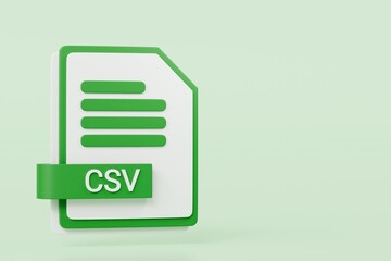 Fototapete - 3d file folder document CSV icon. minimal word CSV sheet presentation document icon. document form. business work company icon concept. archive presentation file type concept. CSV format. 3d render.