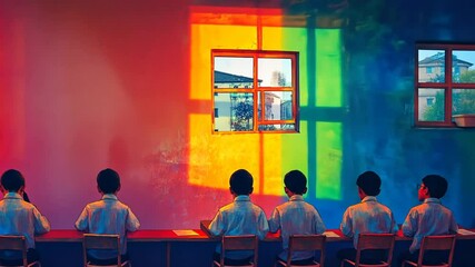 Poster - Students Engaged in Learning in a Colorful Classroom Environment Generative AI