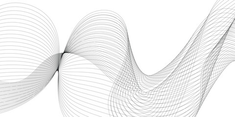 Poster - Thin wavy curve line vector background. Curve wave seamless pattern background. Black and grey wave curve lines motion vector background.
