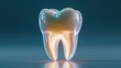 © P.G - An isolated tooth with its nerve root glowing, highlighting dental care importance. Brightly colored background, no people.