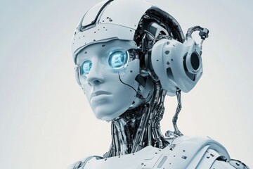 Poster - Futuristic humanoid robot with advanced technology and glowing blue eyes
