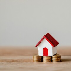 Poster - Minimalist Financial Growth Visualization Micro Smart Home Model on Ascending Gold Coin Stacks - Innovative Wealth Building Strategy for Modern Investors