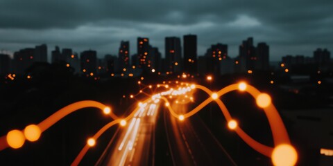 Fototapete - Hyperconnected Urban Intelligence Next-Gen Smart City Mobility Visualization with Dynamic Data Flow Mapping and Luminescent Network Infrastructure