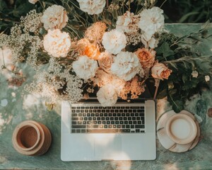 Poster - Blooming Productivity Soft Botanical Workspace Fusion - Millennials Aesthetic Digital Nomad Sanctuary with Ethereal Natural Styling and Creative Flow Inspiration