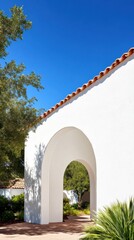 Aufkleber - Mediterranean Minimalist Architecture Serene Archway Portal Capturing Biophilic Design, Sustainable Landscape Transition with Organic Architectural Flow