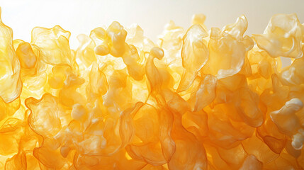 Wall Mural - Colorful abstract texture of translucent yellow shapes resembling flowing waves and organic forms illuminated by bright light Generative AI