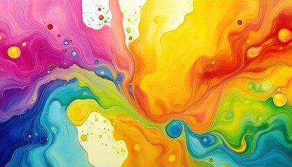 Poster - vibrant fluid art with swirling rainbow colors, abstract liquid paint texture, ideal for background, prints, and design

