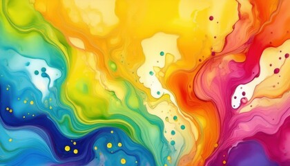 Poster - vibrant fluid art with swirling rainbow colors, abstract liquid paint texture, ideal for background, prints, and design

