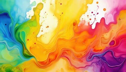 Leinwandbilder - vibrant fluid art with swirling rainbow colors, abstract liquid paint texture, ideal for background, prints, and design

