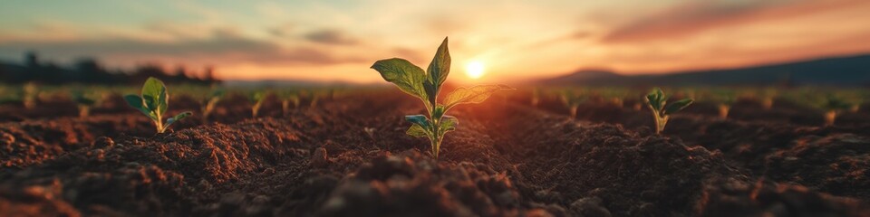 Aufkleber - Eco-Optimized Spring Planting World Microvolunteering Day Sunset Agricultural Revival, Sustainable Community Seedling Growth and Climate Resilience Narrative
