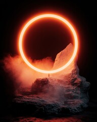 Aufkleber - Liminal Geometric Portal Immersive Digital Art of Ethereal Circular Luminescence in Dystopian Surreal Landscape - Cutting-Edge Metaverse Visual Experience