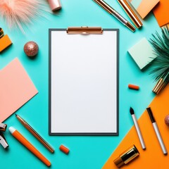 Leinwandbilder - Vibrant Tax Season Productivity Minimalist Clipboard Workspace with Trendy Color Blocking - Digital Planner Essentials for Creative Professionals