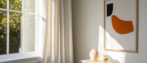 Aufkleber - Minimalist Wellness Sanctuary Sunlit Nordic Interior Design with Organic Shapes - Mindful Living and Modern Home Styling for Creative Professionals