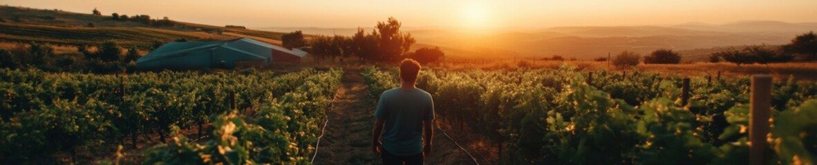 Aufkleber - Precision Agriculture Insights Golden Hour Exploration of Tech-Driven Viticulture - Sustainable Farming Innovation and Millennial Agricultural Transformation