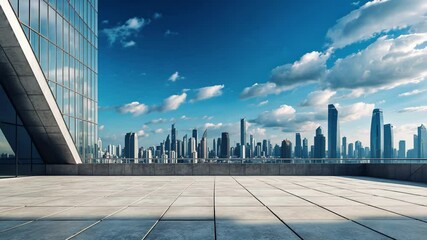 Poster - empty square flooring with a view of modern commercial buildings. panoramic perspective.