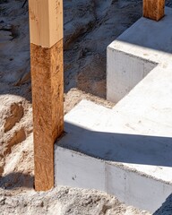 Aufkleber - Resilient Urban Design Sustainable Architectural Foundations Showcasing Innovative Climate-Adaptive Construction with Organic Timber and Raw Concrete Textures