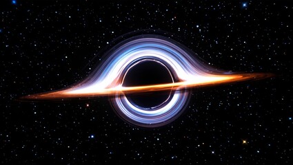 Wall Mural - a black hole surrounded by a luminous accretion disk, emitting intense light and energy as it distor
