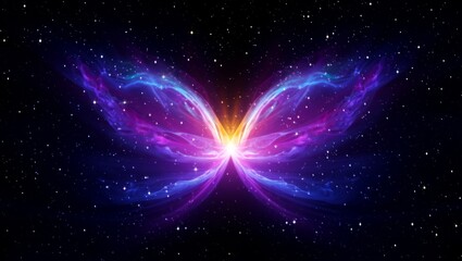 Wall Mural - a mesmerizing butterfly-shaped nebula with radiant wings in hues of purple, blue, and pink, set agai